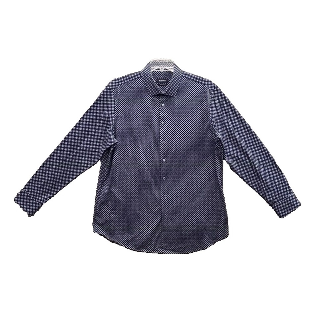 Bugatchi Men Shirt XL Short Sleeve 8 Way Stretch Oooh Cotton Tech Diamond